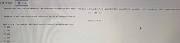 75 Points Details The Penn State Math Club Has Determined That In Order To Successfully Tutor Math 110 Students In Pr 1