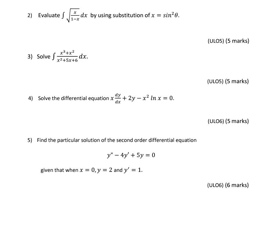 X 2 Evaluate S Dx By Using Substitution Of X Sinee 1 Ulo5 5 Marks X3 X2 3 Solves Dx X2 5x 6 Ulo5 5 Mark 1