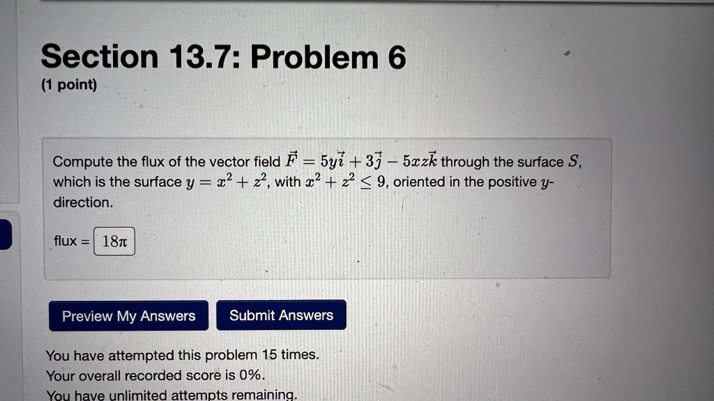 Section 13 7 Problem 6 1 Point Compute The Flux Of The Vector Field 5yz 37 5xzk Through The Surface S Which 1