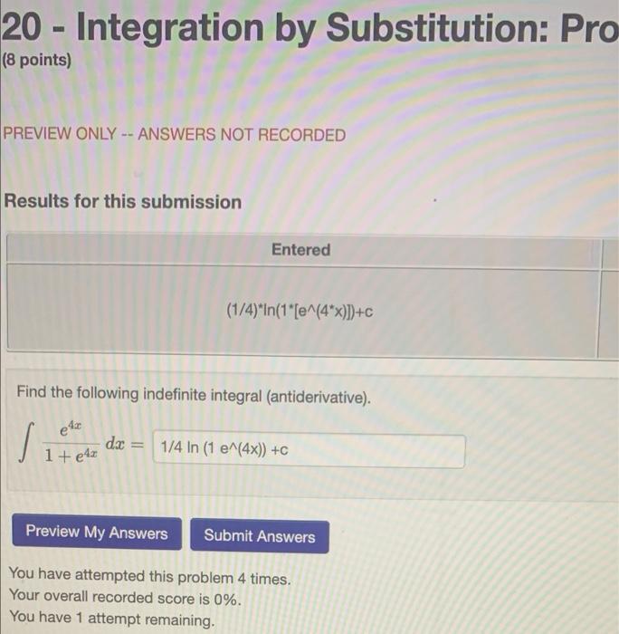 20 Integration By Substitution Problem 1 10 Points 7 Consider The Integral 77 1 Dt In The Following We W 2
