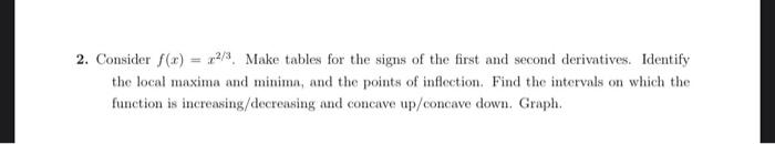 2 Consider F X 2 3 Make Tables For The Signs Of The First And Second Derivatives Identify The Local Maxima And Min 1