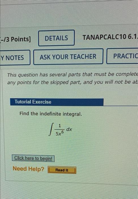 13 Points Details Tanapcalc10 6 1 Y Notes Ask Your Teacher Practic This Question Has Several Parts That Must Be Compl 1
