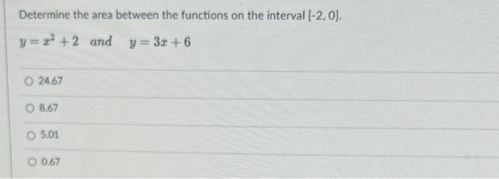 Determine The Area Between The Functions On The Interval 2 0 Y 2 And Y 32 6 0 24 67 8 67 05 01 O 0 67 1