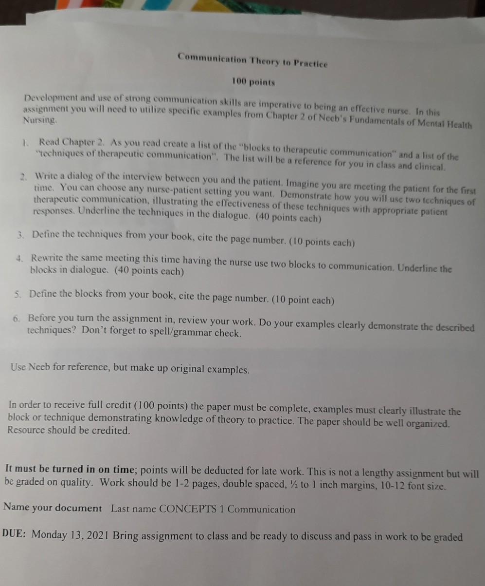 Communication Theory To Practice 100 Points Development And Use Of Strong Communication Skills Are Imperative To Being A 2