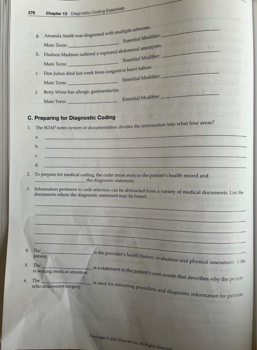 276 Chapter 13 Diagnostic Coding Essentials Essential Modifier Amanda Smith Was Diagnosed With Multiple Sclerosis Mai 1