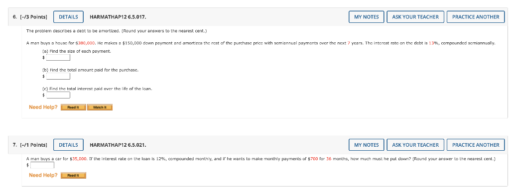 6 3 Points Details Harmathap12 6 5 017 My Notes Ask Your Teacher Practice Another The Problem Describes A Debt To 1