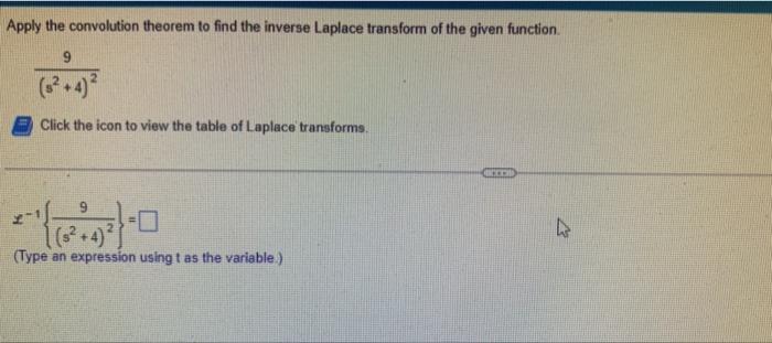 Apply The Convolution Theorem To Find The Inverse Laplace Transform Of The Given Function 6 2013 Click The Icon To View 1