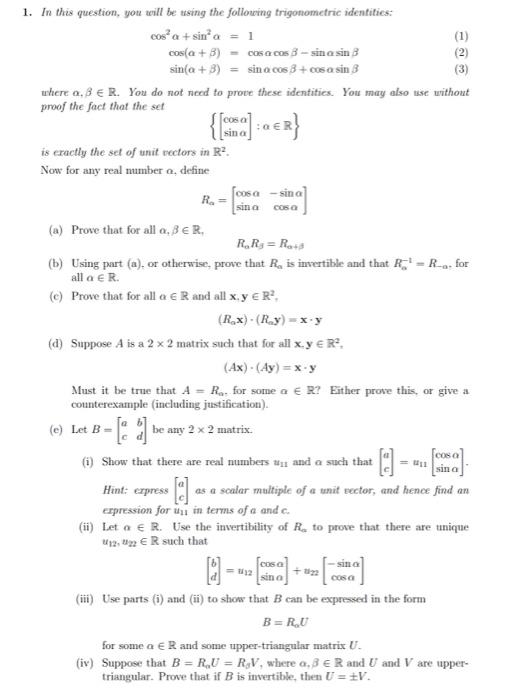 Cosa Sina 1 In This Question You Will Be Using The Following Trigonometric Identities Cos A Sina 1 Cos A 3 Co6 1