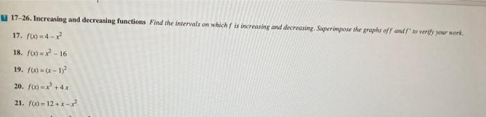 W 17 26 Increasing And Decreasing Functions Find The Intervals On Which Is Increasing And Decreasing Superimpose The Gr 1