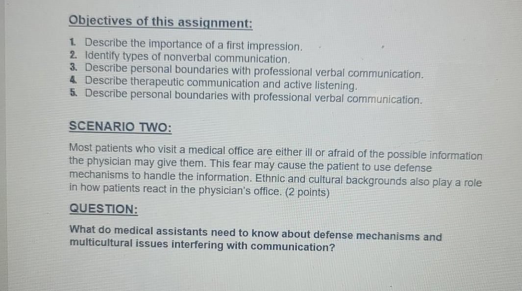 Objectives Of This Assignment 1 Describe The Importance Of A First Impression 2 Identify Types Of Nonverbal Communica 1