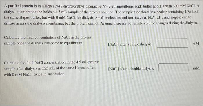 A Purified Protein Is In A Hepes N 2 Hydroxyethyl Piperazine N 2 Ethanesulfonic Acid Buffer At Ph 7 With 300 Mm Nacl 1