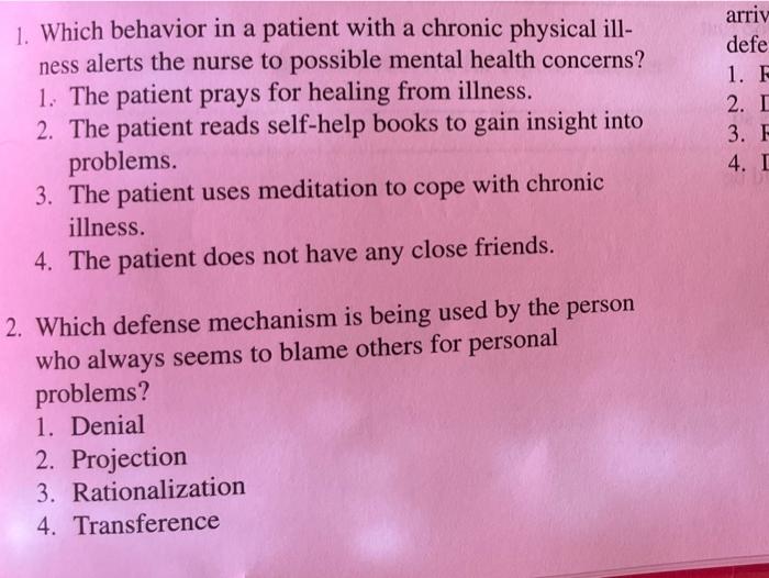 1 Which Behavior In A Patient With A Chronic Physical Ill Ness Alerts The Nurse To Possible Mental Health Concerns 1 1