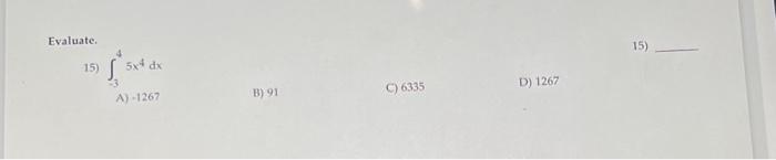 Evaluate 15 195 De Dx C 6335 D 1267 A 1267 B 91 1