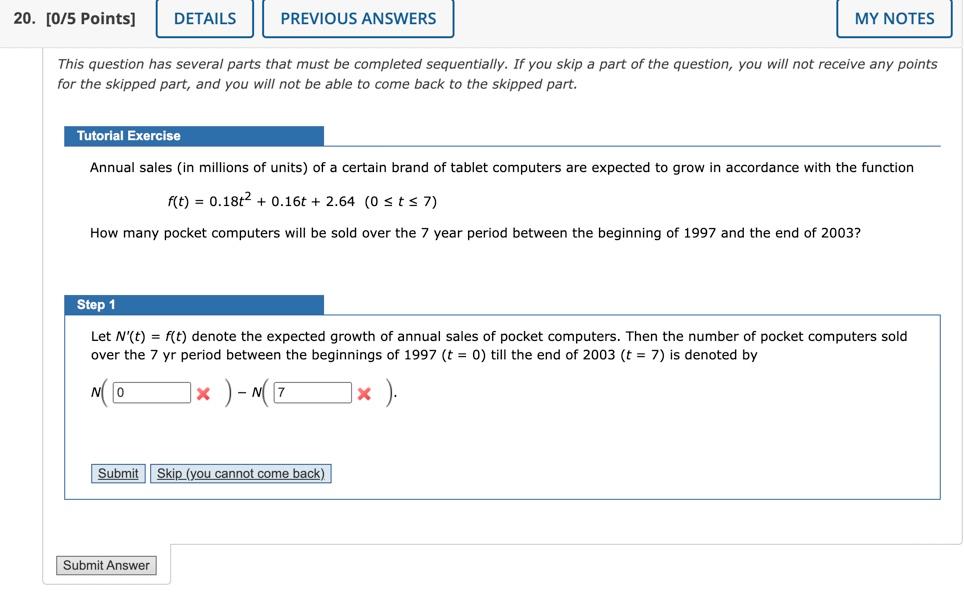 20 0 5 Points Details Previous Answers My Notes This Question Has Several Parts That Must Be Completed Sequentially 1