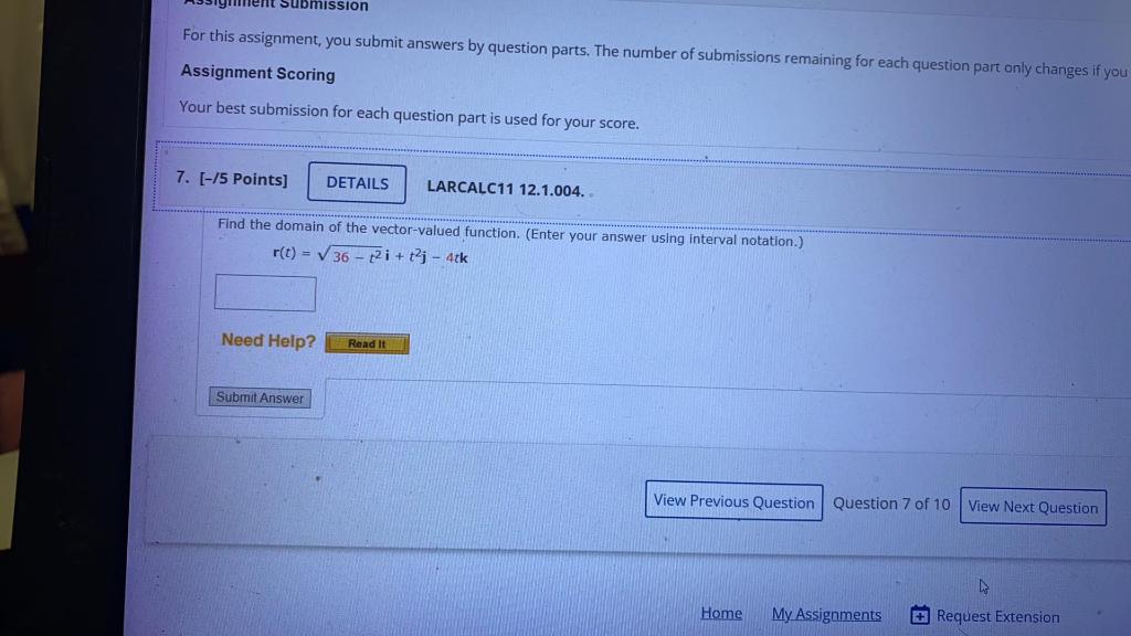 Gument Submission For This Assignment You Submit Answers By Question Parts The Number Of Submissions Remaining For Eac 1