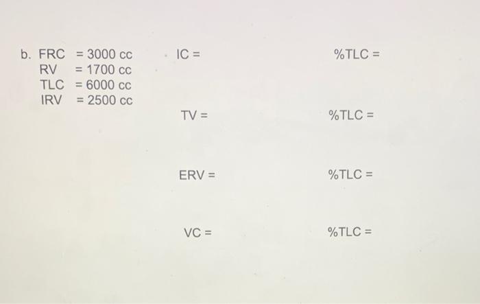 Lung Volumes And Capacities Utilizing The Following Spirometry Data Determine The Appropriate Lung Volumes Capacities 2