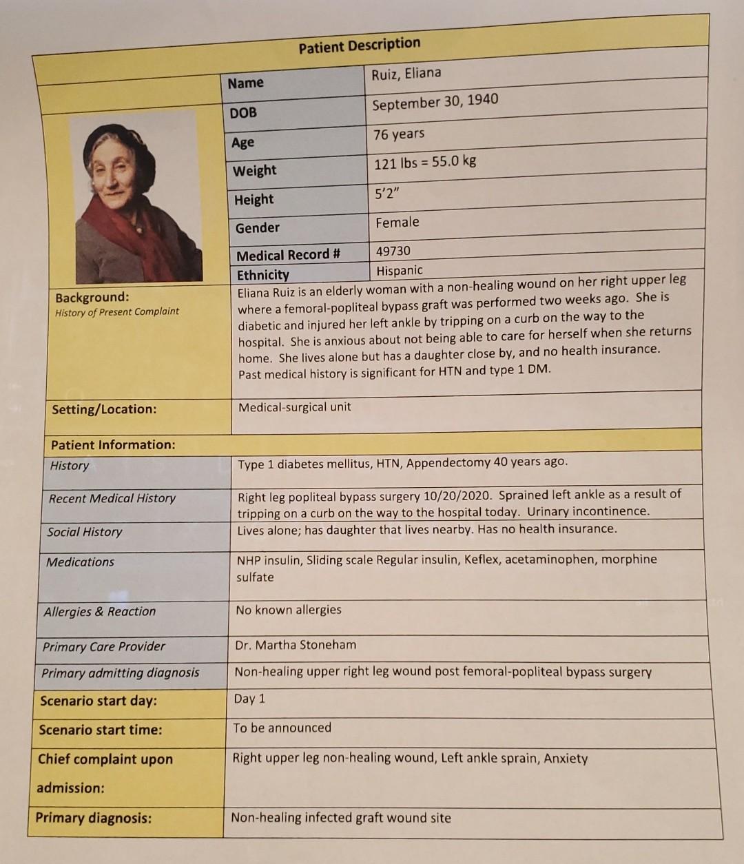 Patient Description Name Ruiz Eliana September 30 1940 Dob 76 Years Age Weight 121 Lbs 55 0 Kg 5 2 Height Gender Fe 1