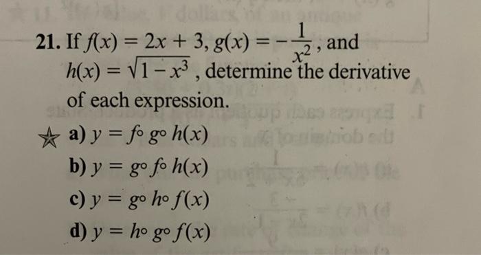 12 21 If F X 2x 3 G X 2 And 1 H X V1 X3 Determine The Derivative Of Each Expression A Y 1