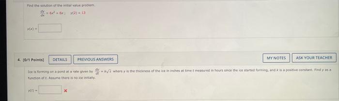 Find The Solution Of The Initial Problem Er 2 13 4 0 1 Points Details Previous Answers Ask Your Teacher My Notes 1