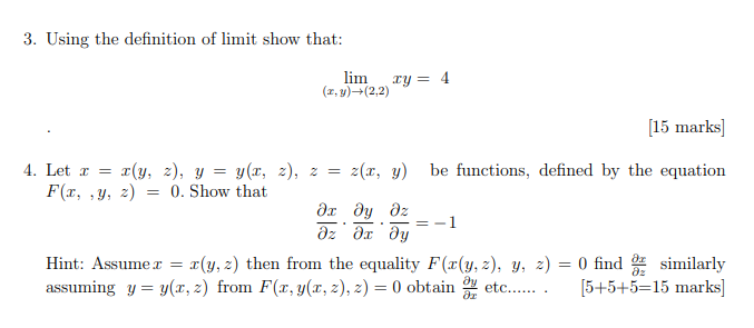3 Using The Definition Of Limit Show That Lim Czy 4 I Y 2 2 15 Marks 4 Let Y Z Y Y X Z 2 2 1 1