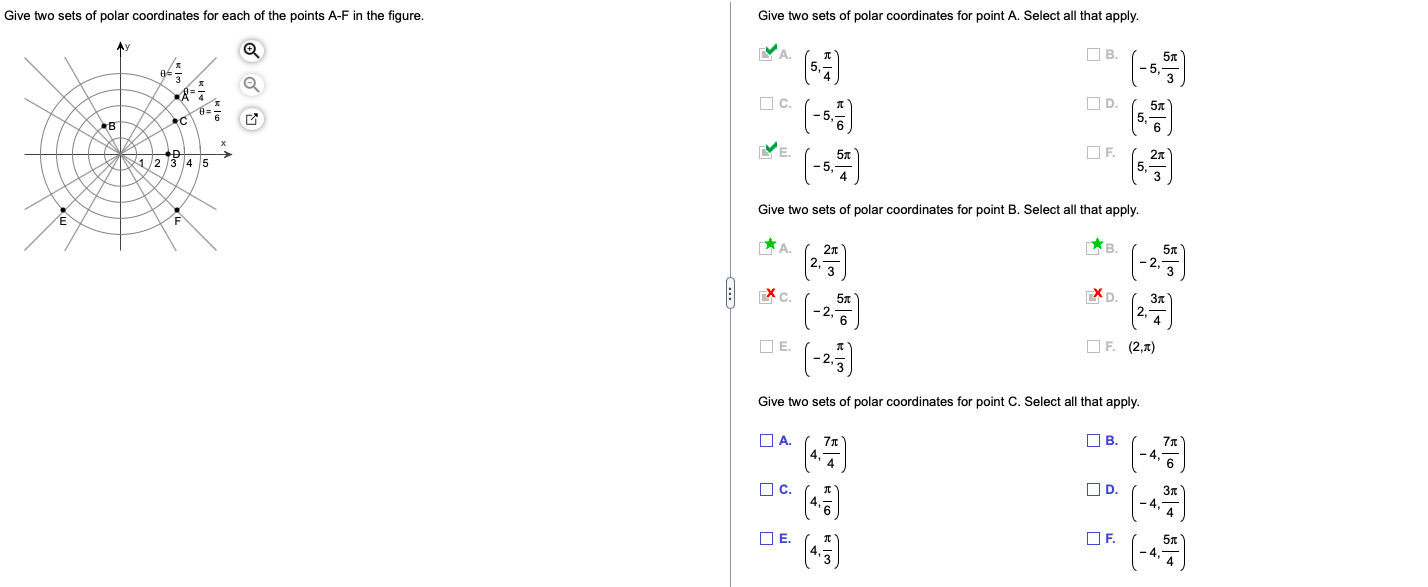 Give Two Sets Of Polar Coordinates For Each Of The Points A F In The Figure Give Two Sets Of Polar Coordinates For Poin 1