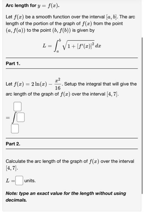 Arc Length For Y F X Let F X Be A Smooth Function Over The Interval A B The Arc Length Of The Portion Of The Gr 1