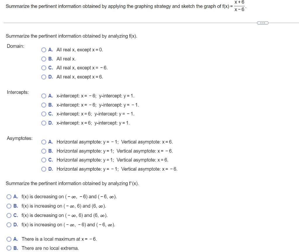 Summarize The Pertinent Information Obtained By Applying The Graphing Strategy And Sketch The Graph Of F X X 6 X 6 1