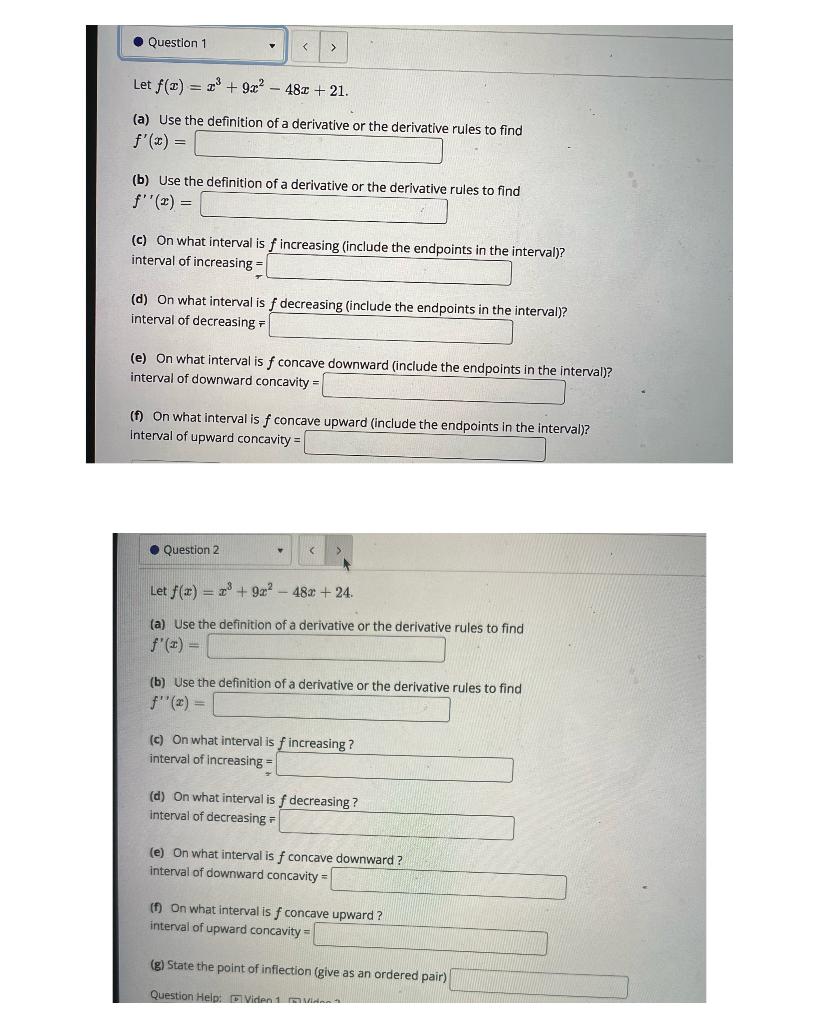 Question 1 Let F C 2 9x2 482 21 A Use The Definition Of A Derivative Or The Derivative Rules To Find F 3 1