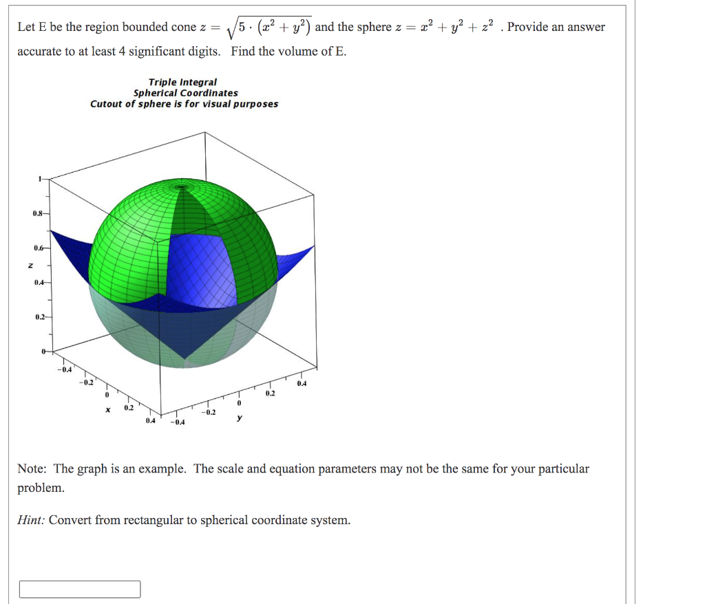 Provide An Answer Let E Be The Region Bounded Cone Z 5 22 Y2 And The Sphere Z X2 Y2 V Accurate To At Least 1