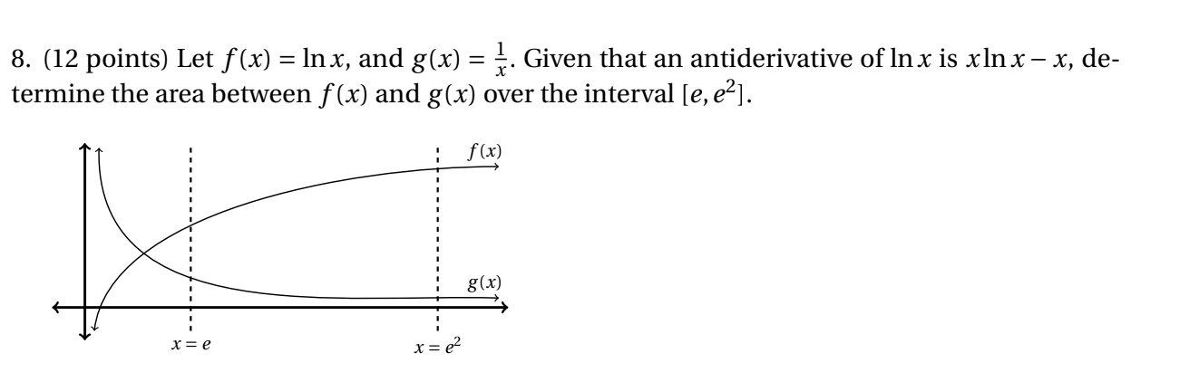 8 12 Points Let F X Inx And G X Given That An Antiderivative Of Ln X Is Xln X X De Termine The Area Be 1