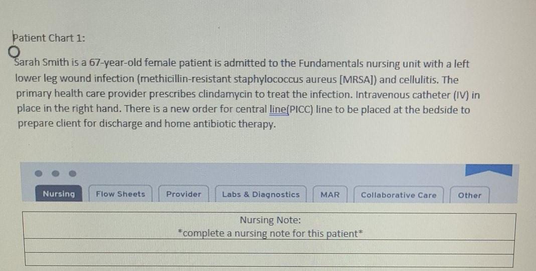 Patient Chart 1 Sarah Smith Is A 67 Year Old Female Patient Is Admitted To The Fundamentals Nursing Unit With A Left Lo 1