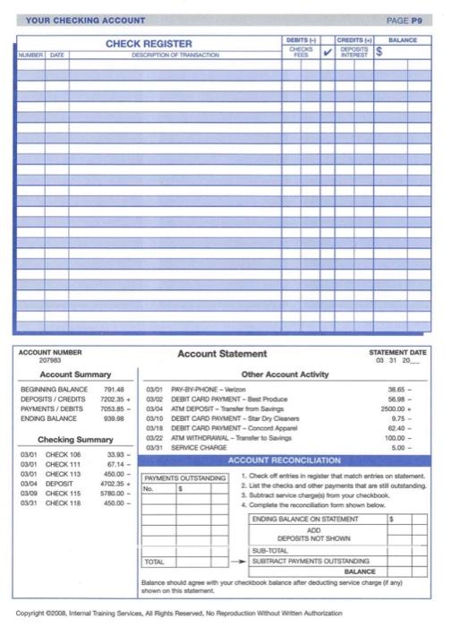 Your Checking Account Pag 1 Of 2 Monumy Uansactions Transactions For March 2 Mar Use Your Debit Card To Pay 56 98 To Be 2