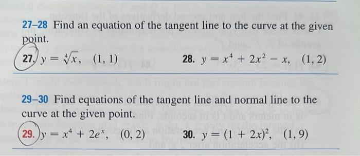 27 28 Find An Equation Of The Tangent Line To The Curve At The Given Point 27 Y X 1 1 28 Y X4 2x X 1 2 1