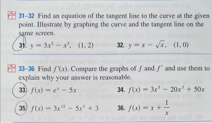 31 32 Find An Equation Of The Tangent Line To The Curve At The Given Point Illustrate By Graphing The Curve And The Tan 1