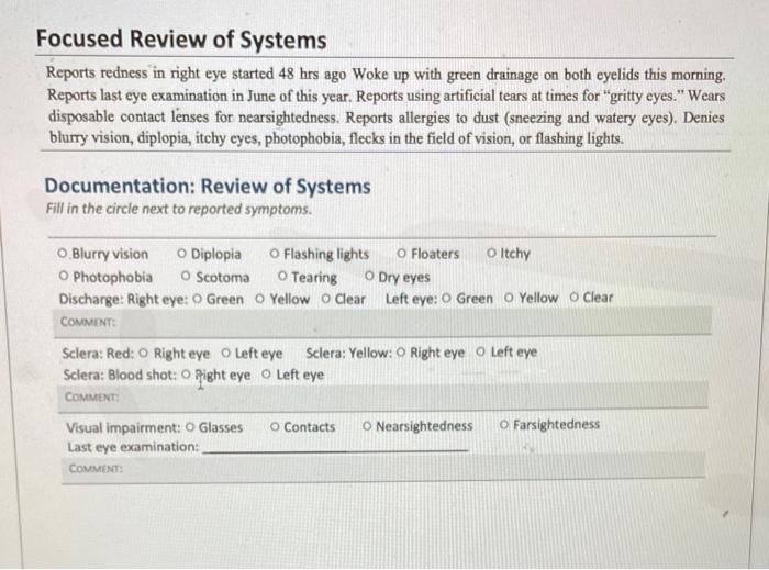 Assessing The Eyes Case Study Clinical Scenario A Female Patient 29 Years Old Comes To The Urgent Care Center Complain 2