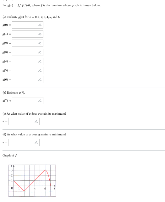 Let G X So 7 E Dt Where Is The Function Whose Graph Is Shown Below A Evaluate I For 0 1 2 3 4 5 And 6 1