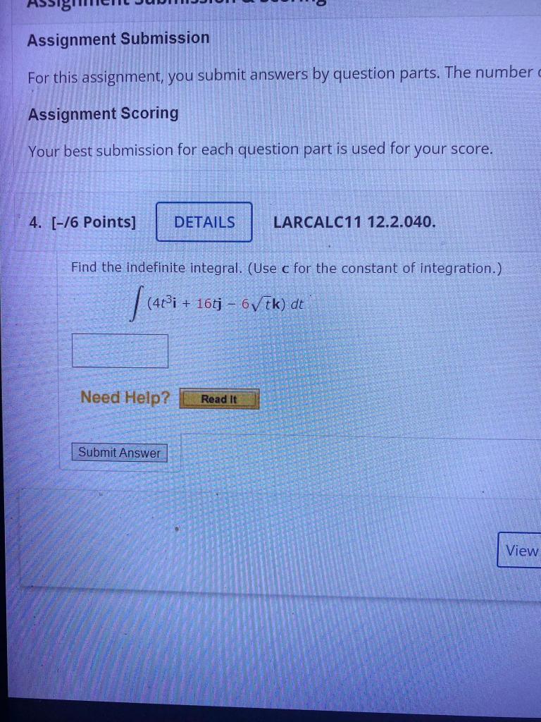 Assignment Submission For This Assignment You Submit Answers By Question Parts The Number Assignment Scoring Your Best 1