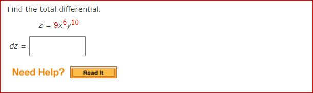 Find The Total Differential Z 9xy10 Dz Need Help Read It 1