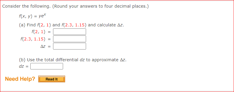 Consider The Following Round Your Answers To Four Decimal Places F X Y Yer A Find F 2 1 And F 2 3 1 15 A 1