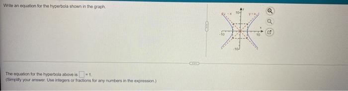 Write An Equation For The Hyperbola Shown In The Graph The Equation For The Hyperbola Above Is 1 Simplify Your Answer 1