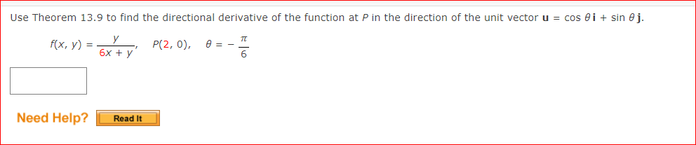 Use Theorem 13 9 To Find The Directional Derivative Of The Function At P In The Direction Of The Unit Vector U Cos I 1