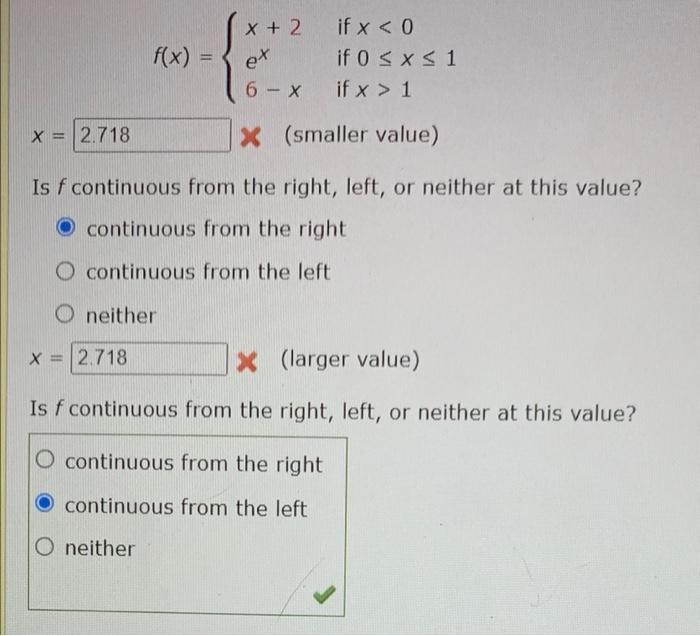 X 2 F X X Et If X 0 If 0 X1 If X 1 6 X X 2 718 X Smaller Value Is F Continuous From The Right Left Or 1