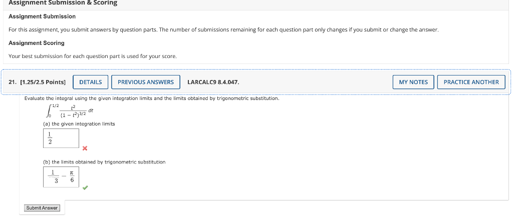 Assignment Submission Scoring Assignment Submission For This Assignment You Submit Answers By Question Parts The Num 1