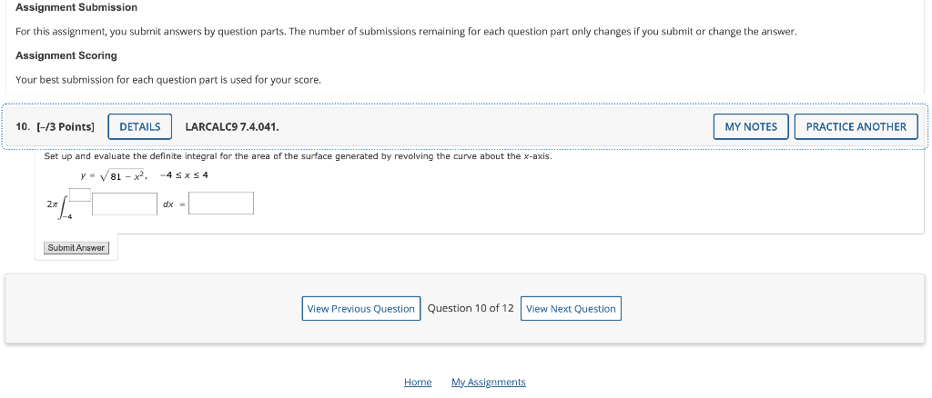 Assignment Submission For This Assignment You Submit Answers By Question Parts The Number Of Submissions Remaining For 1
