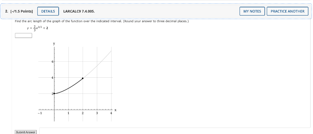 2 1 5 Points Details Larcalc9 7 4 005 My Notes Practice Another Find The Arc Length Of The Graph Of The Function O 1