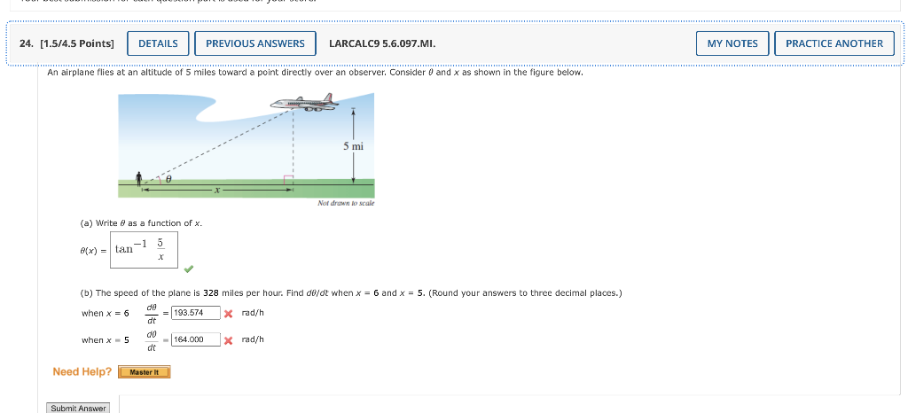 24 1 5 4 5 Points Details Previous Answers Larcalc9 5 6 097 Mi My Notes Practice Another An Airplane Flies At An Alt 1