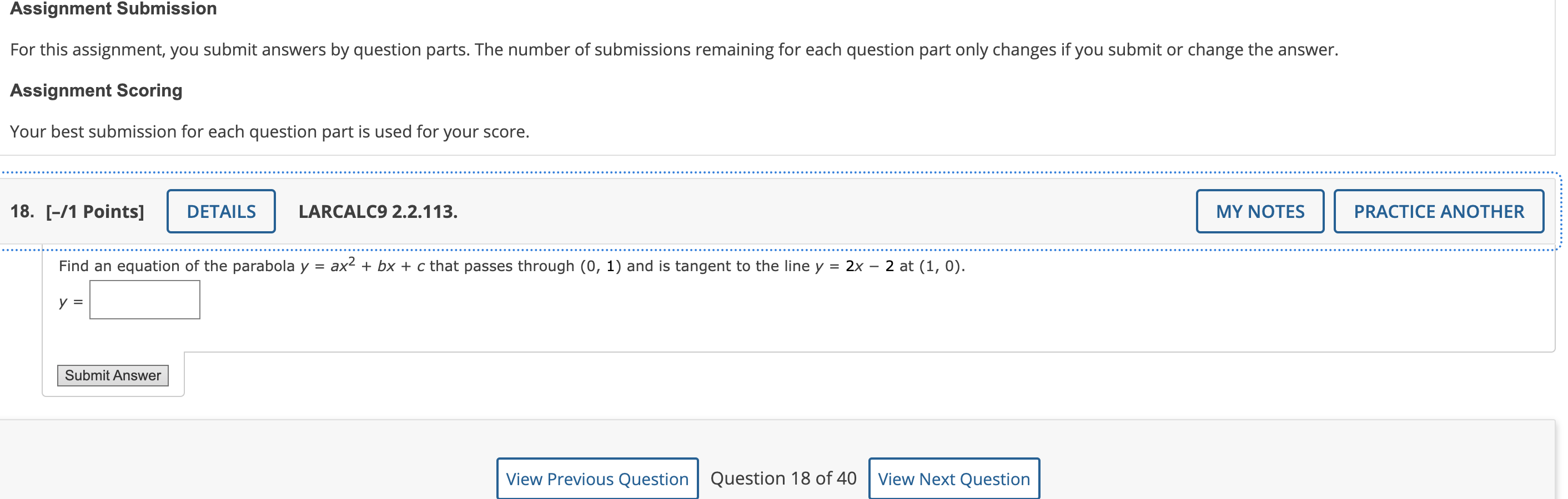 Assignment Submission For This Assignment You Submit Answers By Question Parts The Number Of Submissions Remaining For 1