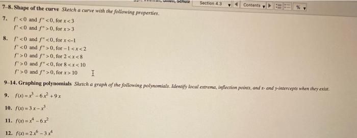 Scruz Section 43 Contents 7 8 Shape Of The Curve Sketch A Curve With The Following Properties 7 F 0 And 5 0 Fo 1