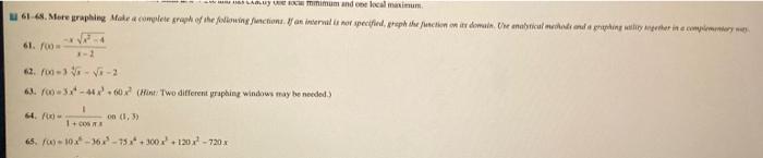 Amimum And Local Maximum 1 Mete Prephine Make A Complete Graph Of The Following Functions An Interval Do Not Specifi 1