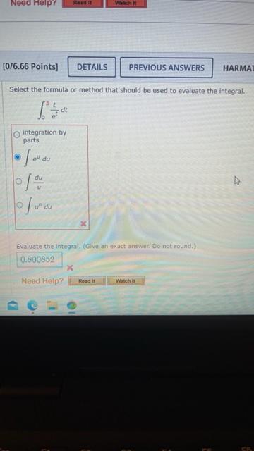 Need Help 0 6 66 Points Details Previous Answers Harmai Select The Formula Or Method That Should Be Used To Evaluate T 1